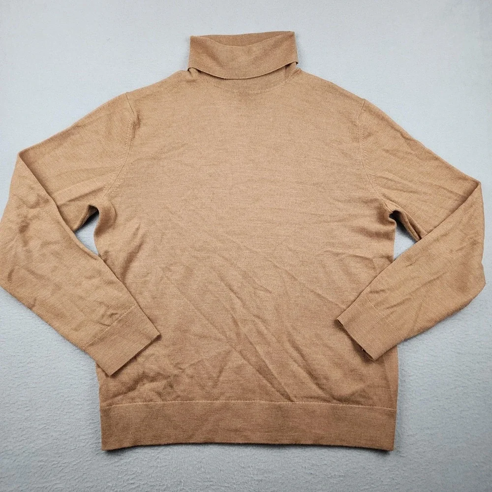 Banana Republic Sweater Mens Large Beige Merino Wool Turtleneck Knit Pullover